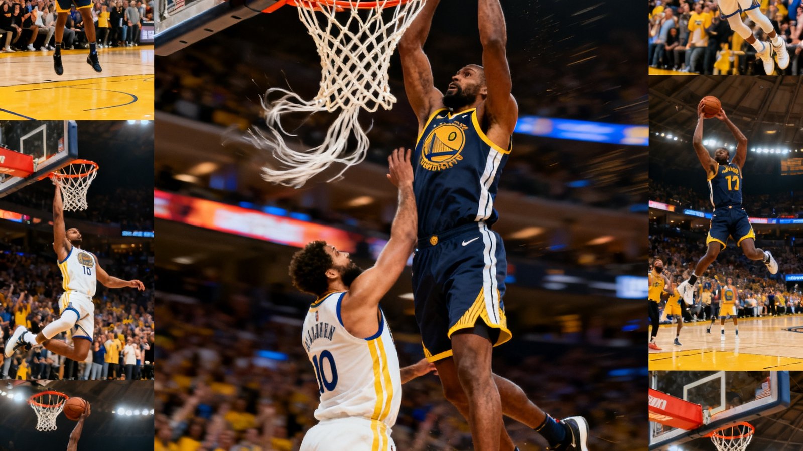 NBA单日十佳球扣篮集锦画面，包含隔人暴扣